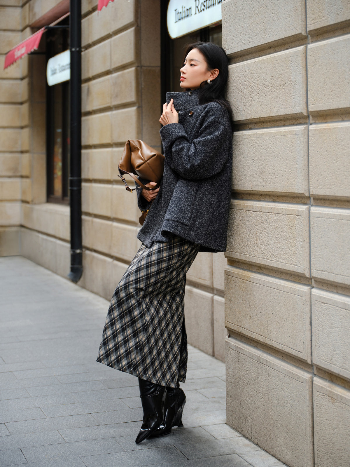 EP YAYING British Style Bouclé Wool Yak Wool Woolen Coat