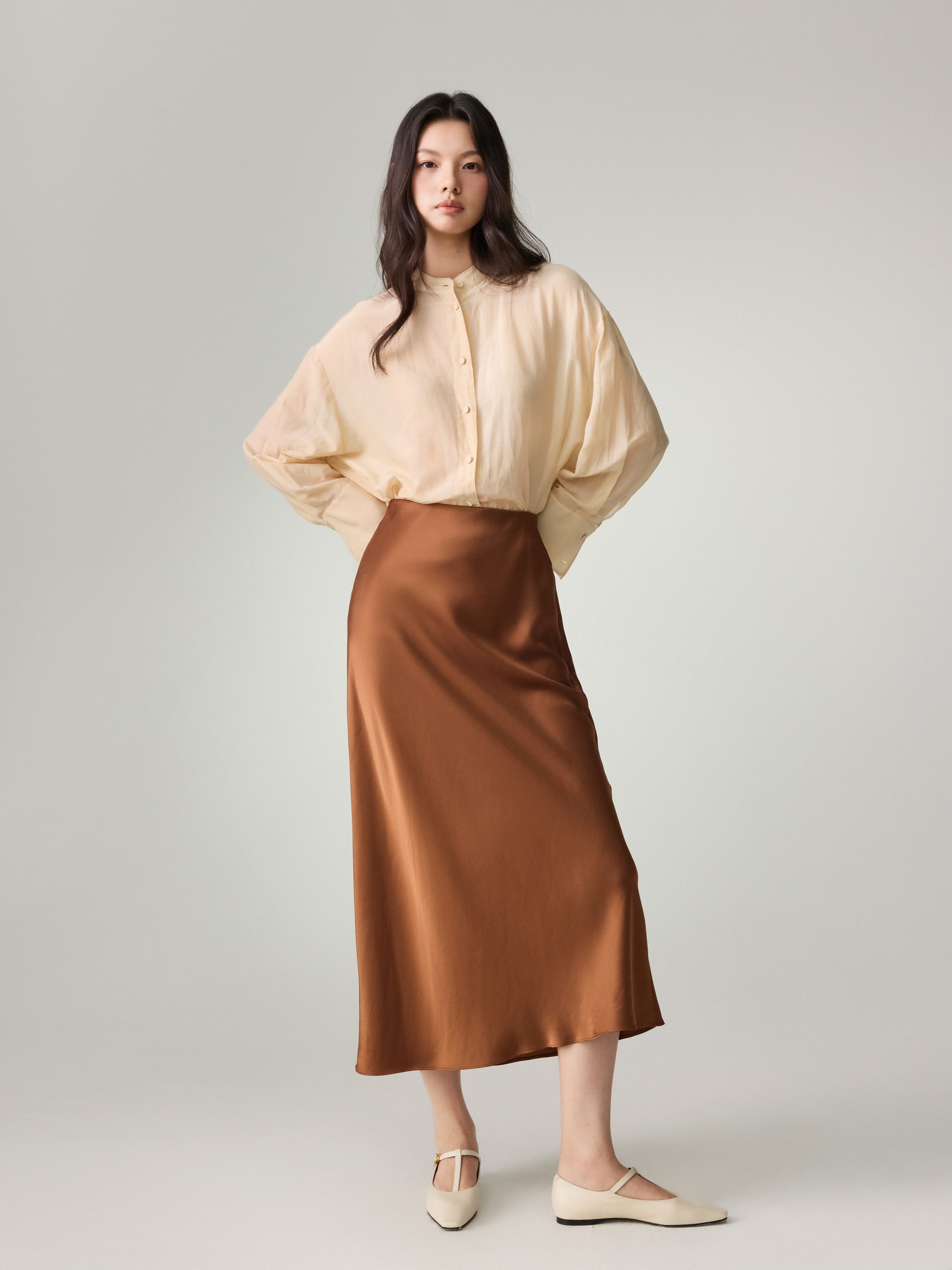 EP YAYING High-Waist Draped Tri-Acetate Skirt