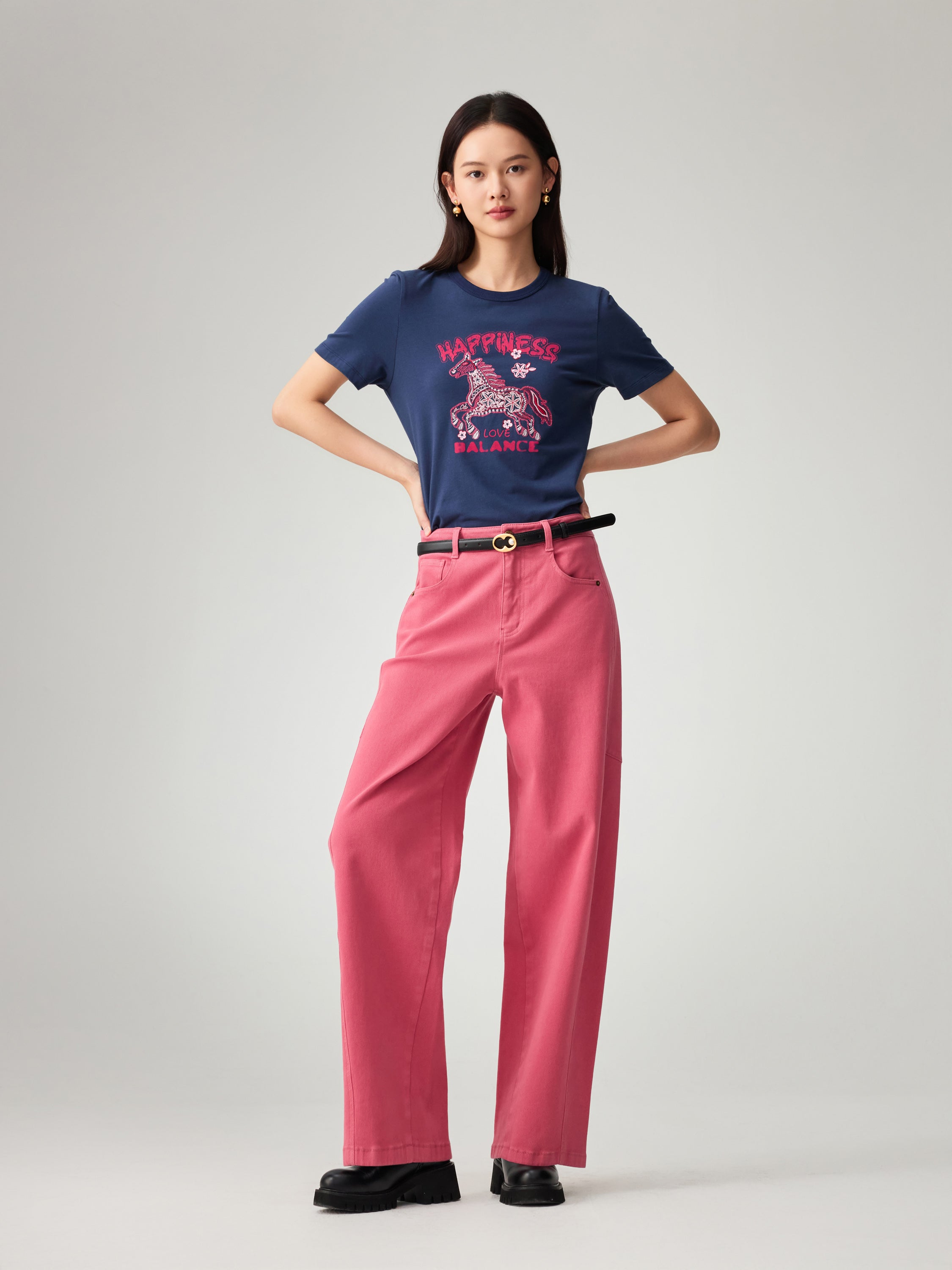 EP YAYING Embroidered Cotton T-Shirt