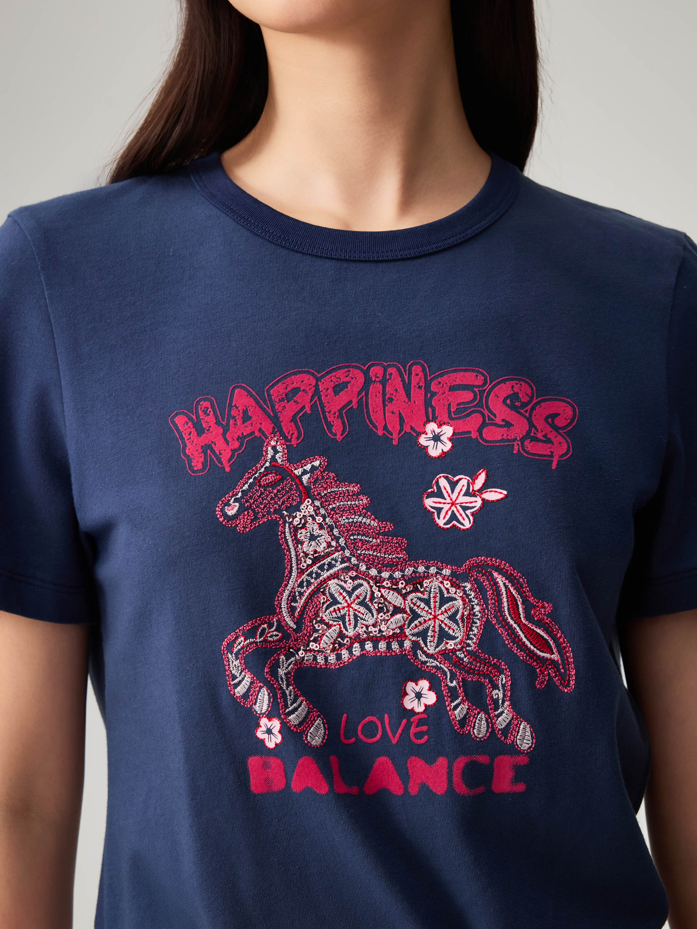 EP YAYING Embroidered Cotton T-Shirt