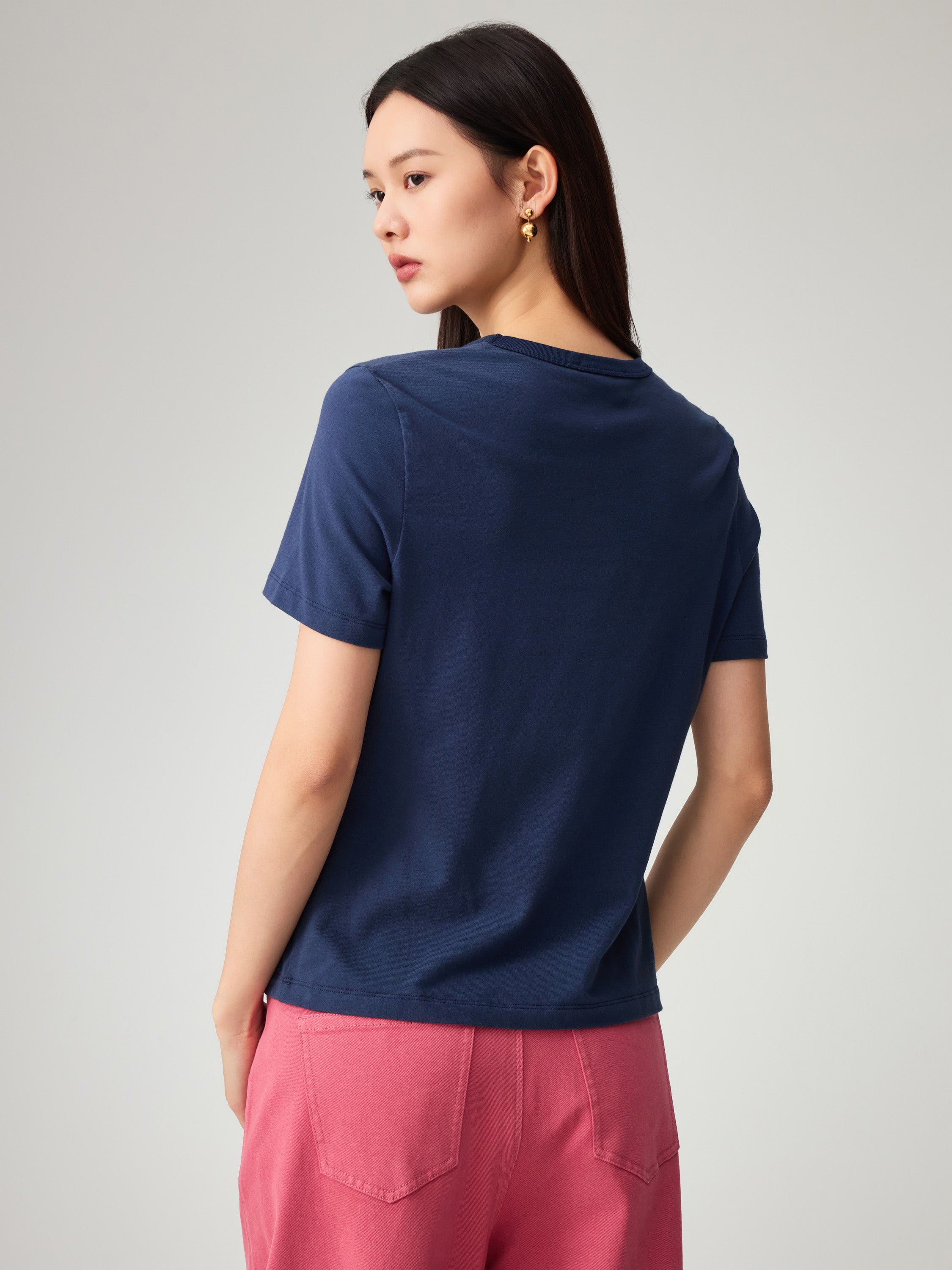 EP YAYING Embroidered Cotton T-Shirt
