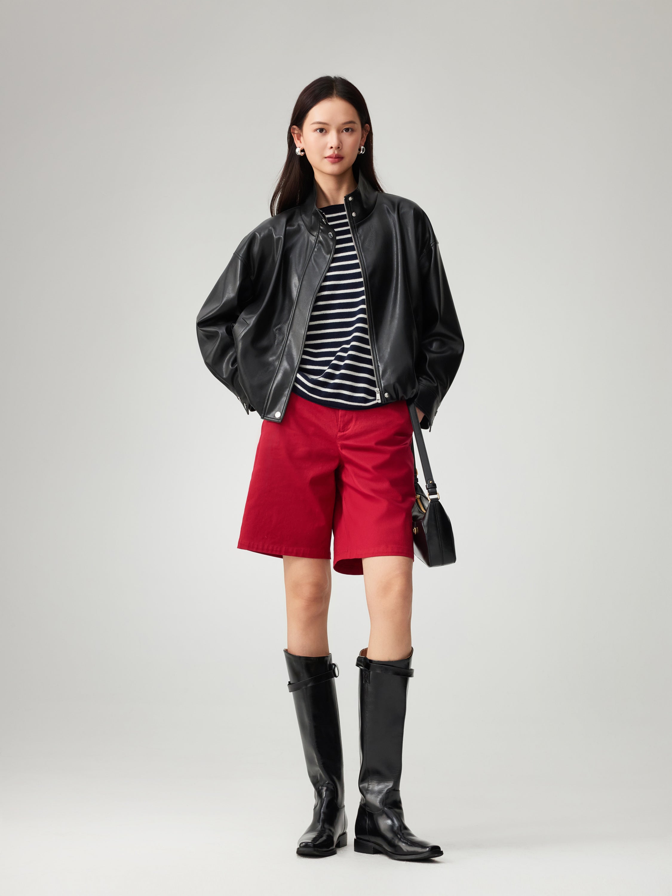 EP YAYING Short Faux Leather Jacket