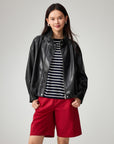 EP YAYING Short Faux Leather Jacket