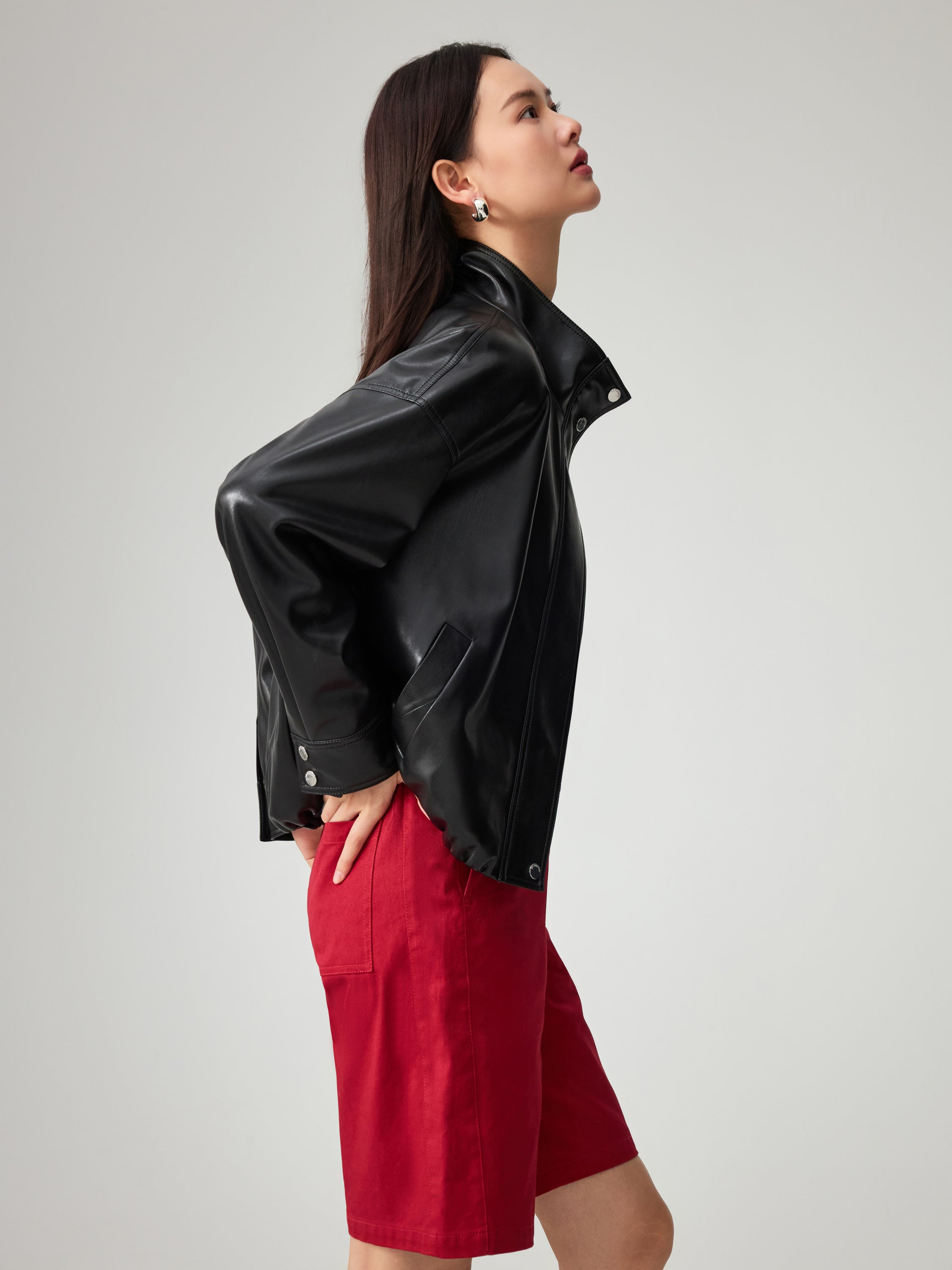 EP YAYING Short Faux Leather Jacket