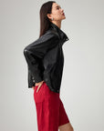 EP YAYING Short Faux Leather Jacket