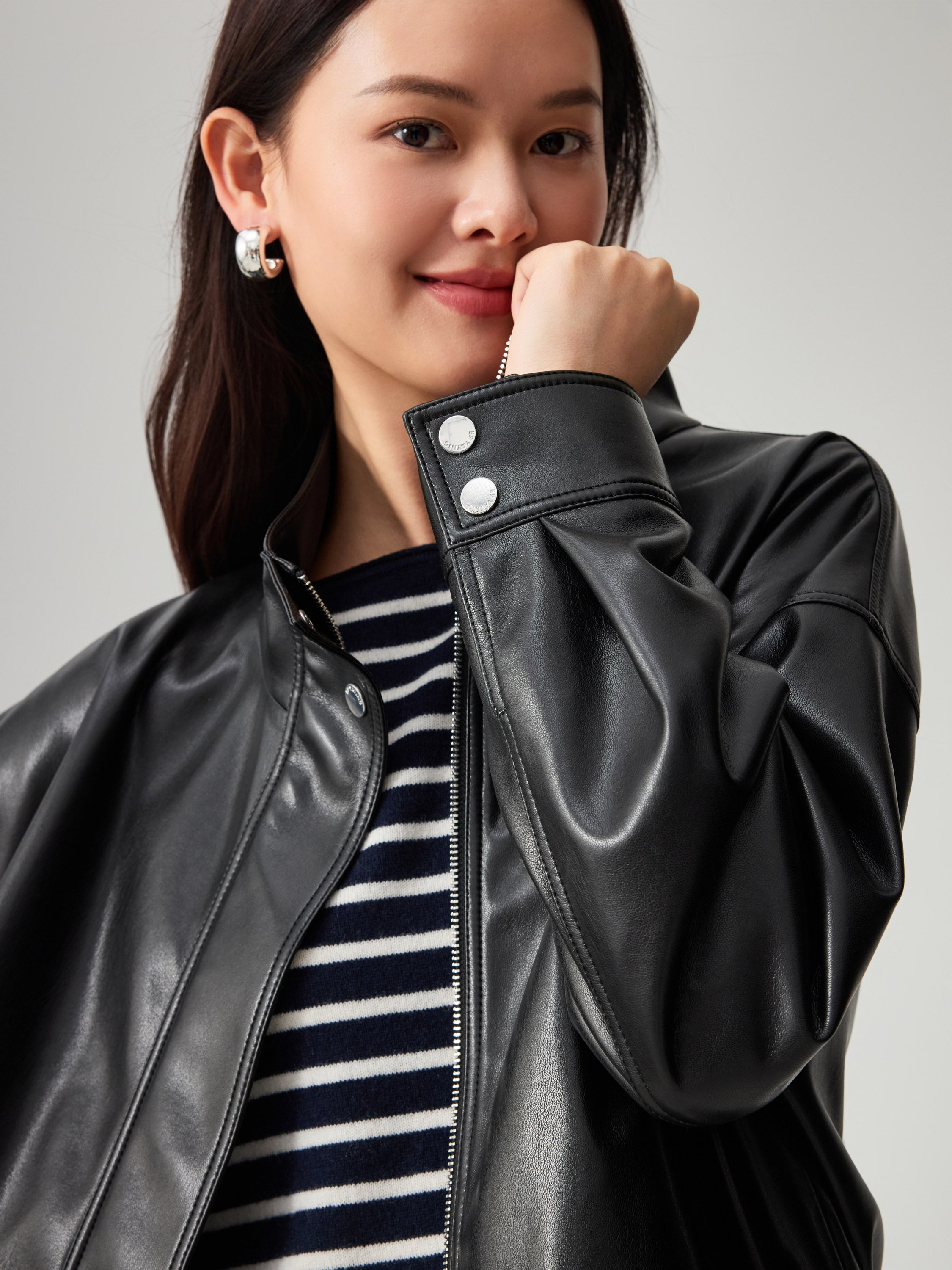 EP YAYING Short Faux Leather Jacket