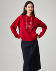 EP YAYING Craft Embroidered Zodiac Horse Hooded Sweatshirt