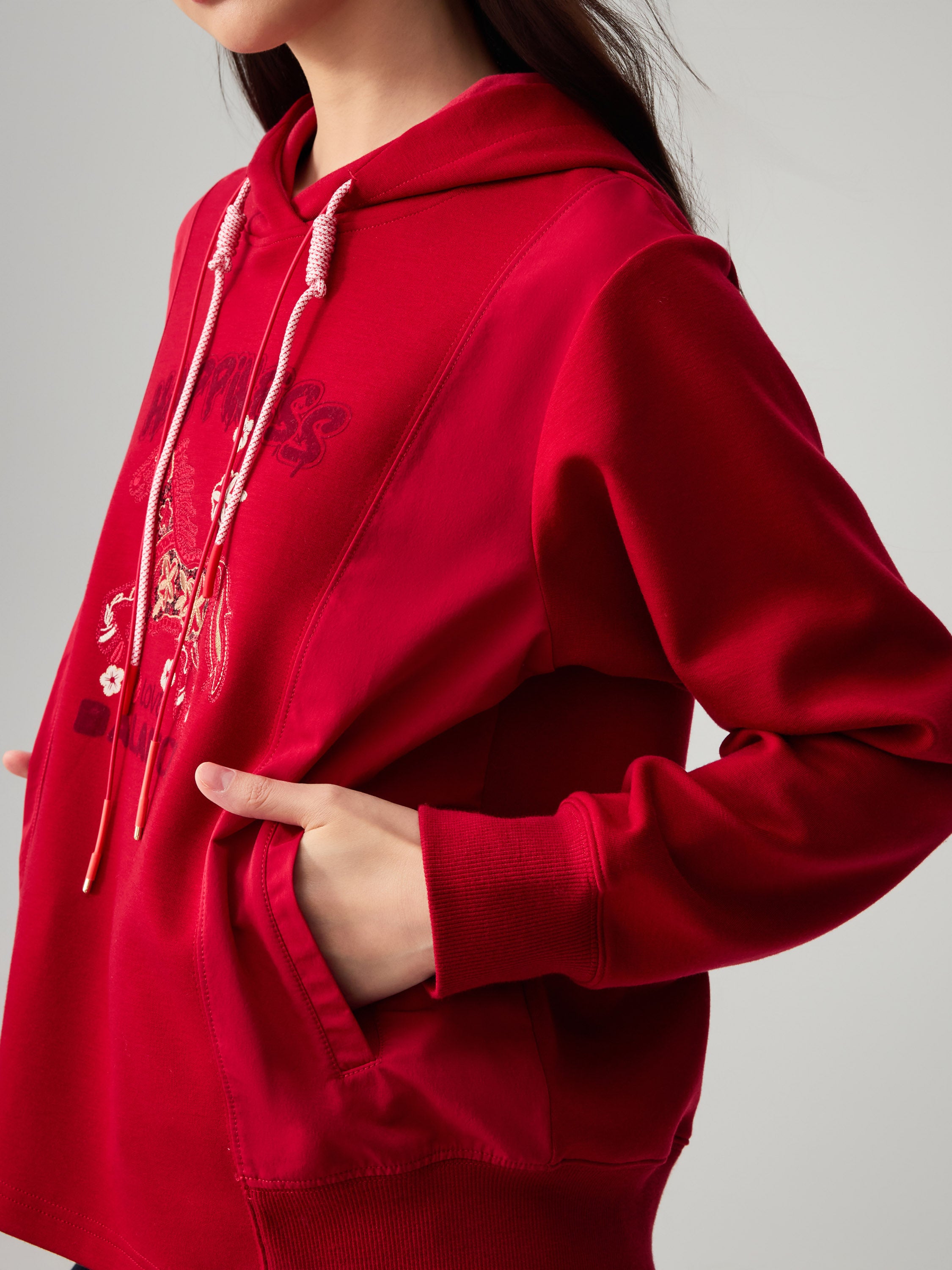 EP YAYING Craft Embroidered Zodiac Horse Hooded Sweatshirt