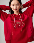 EP YAYING Craft Embroidered Zodiac Horse Hooded Sweatshirt