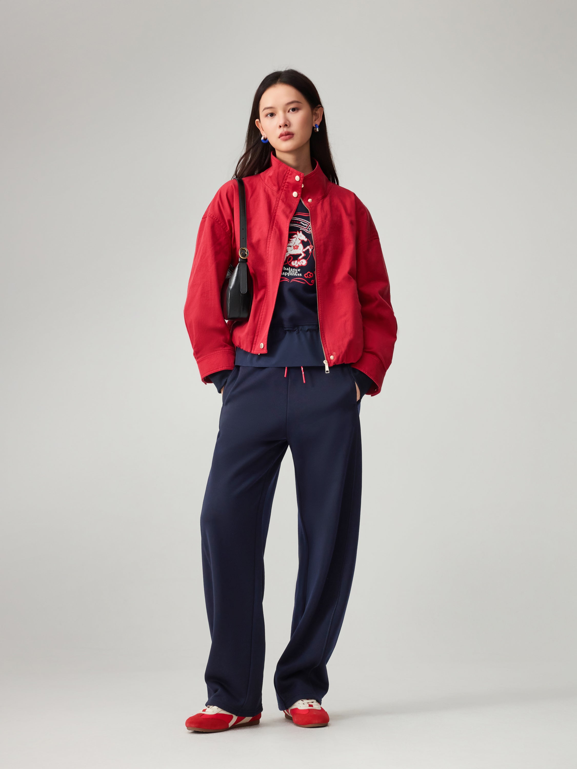 EP YAYING Simple Print Crewneck Drawstring-Waist Sweatshirt
