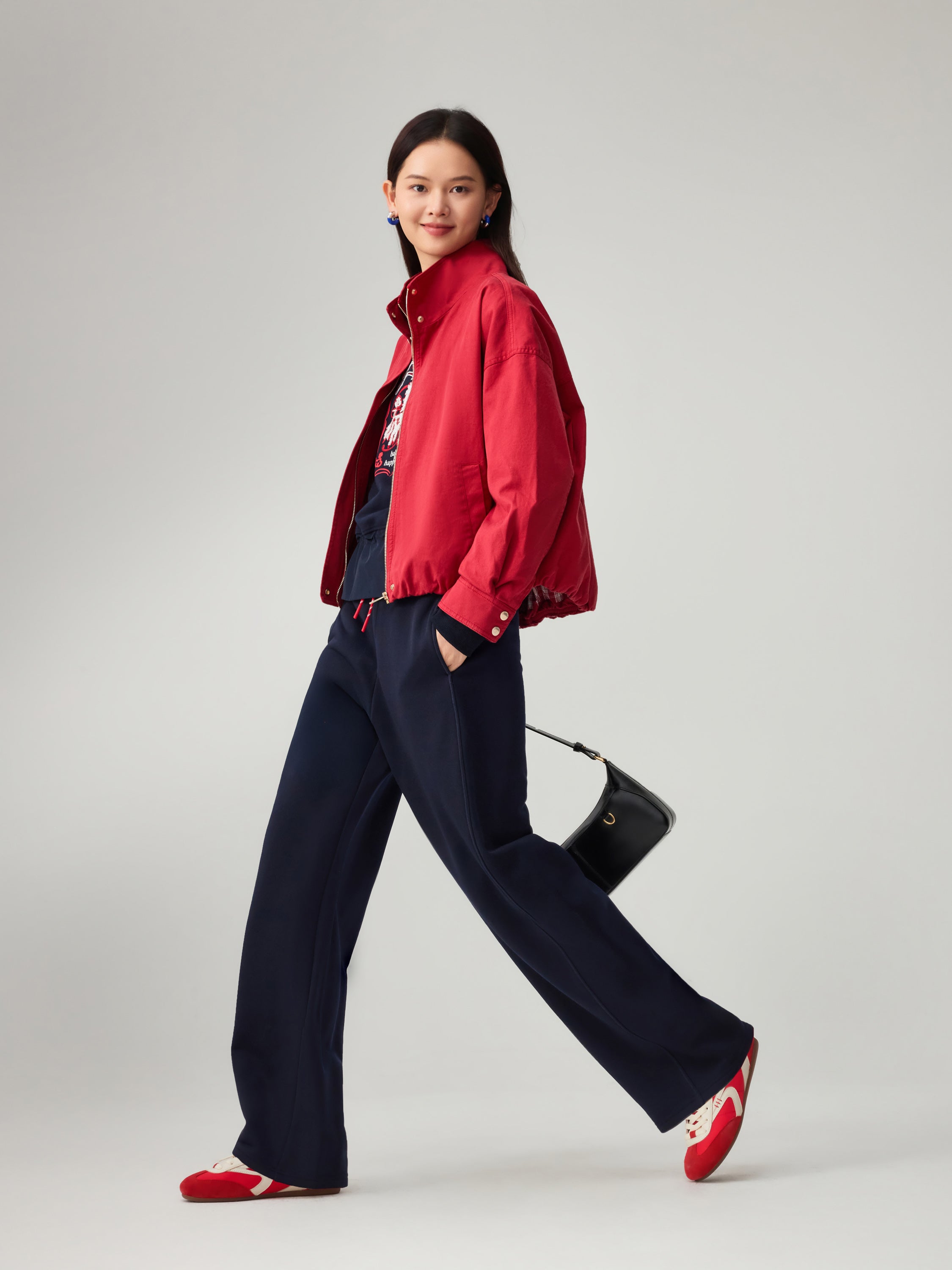 EP YAYING Simple Print Crewneck Drawstring-Waist Sweatshirt