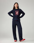 EP YAYING Simple Print Crewneck Drawstring-Waist Sweatshirt