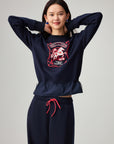 EP YAYING Simple Print Crewneck Drawstring-Waist Sweatshirt
