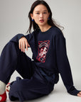 EP YAYING Simple Print Crewneck Drawstring-Waist Sweatshirt