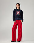 EP YAYING Simple Print Crewneck Drawstring-Waist Sweatshirt