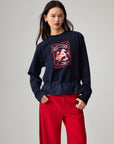 EP YAYING Simple Print Crewneck Drawstring-Waist Sweatshirt