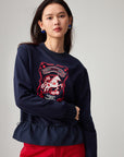 EP YAYING Simple Print Crewneck Drawstring-Waist Sweatshirt