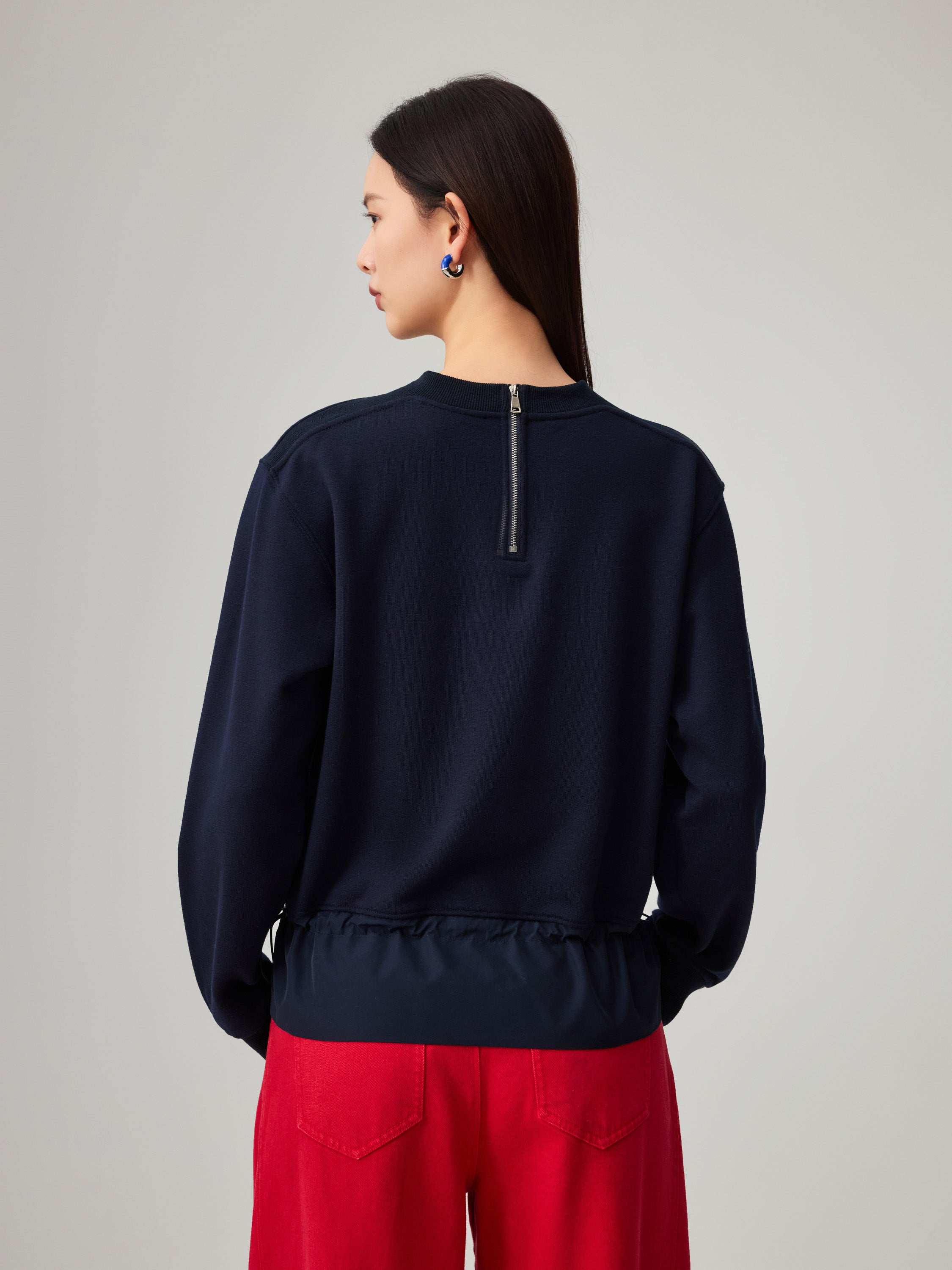 EP YAYING Simple Print Crewneck Drawstring-Waist Sweatshirt