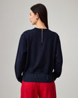 EP YAYING Simple Print Crewneck Drawstring-Waist Sweatshirt
