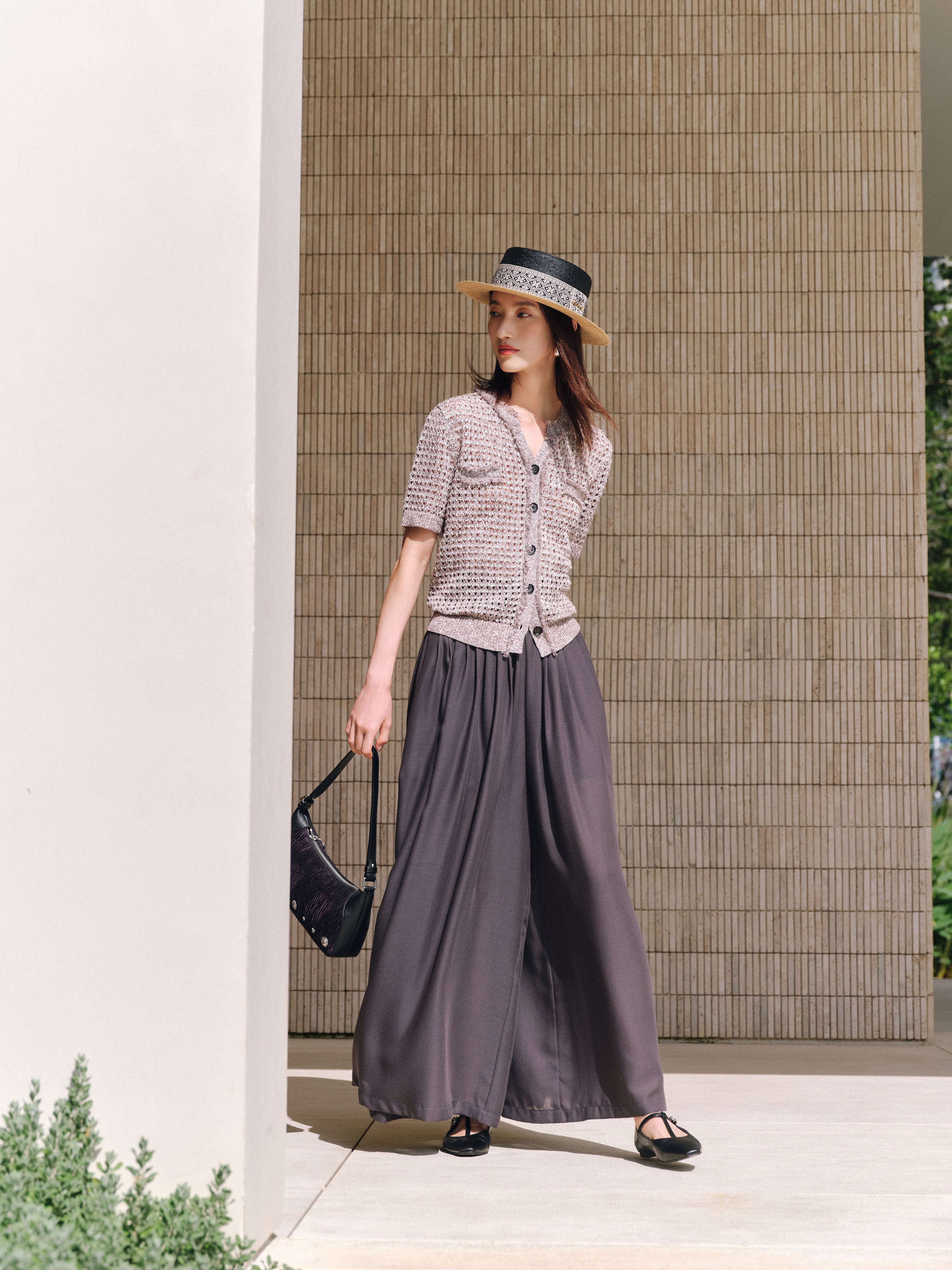 EP YAYING Linen V-Neck Knit Cardigan