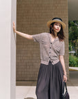 EP YAYING Linen V-Neck Knit Cardigan