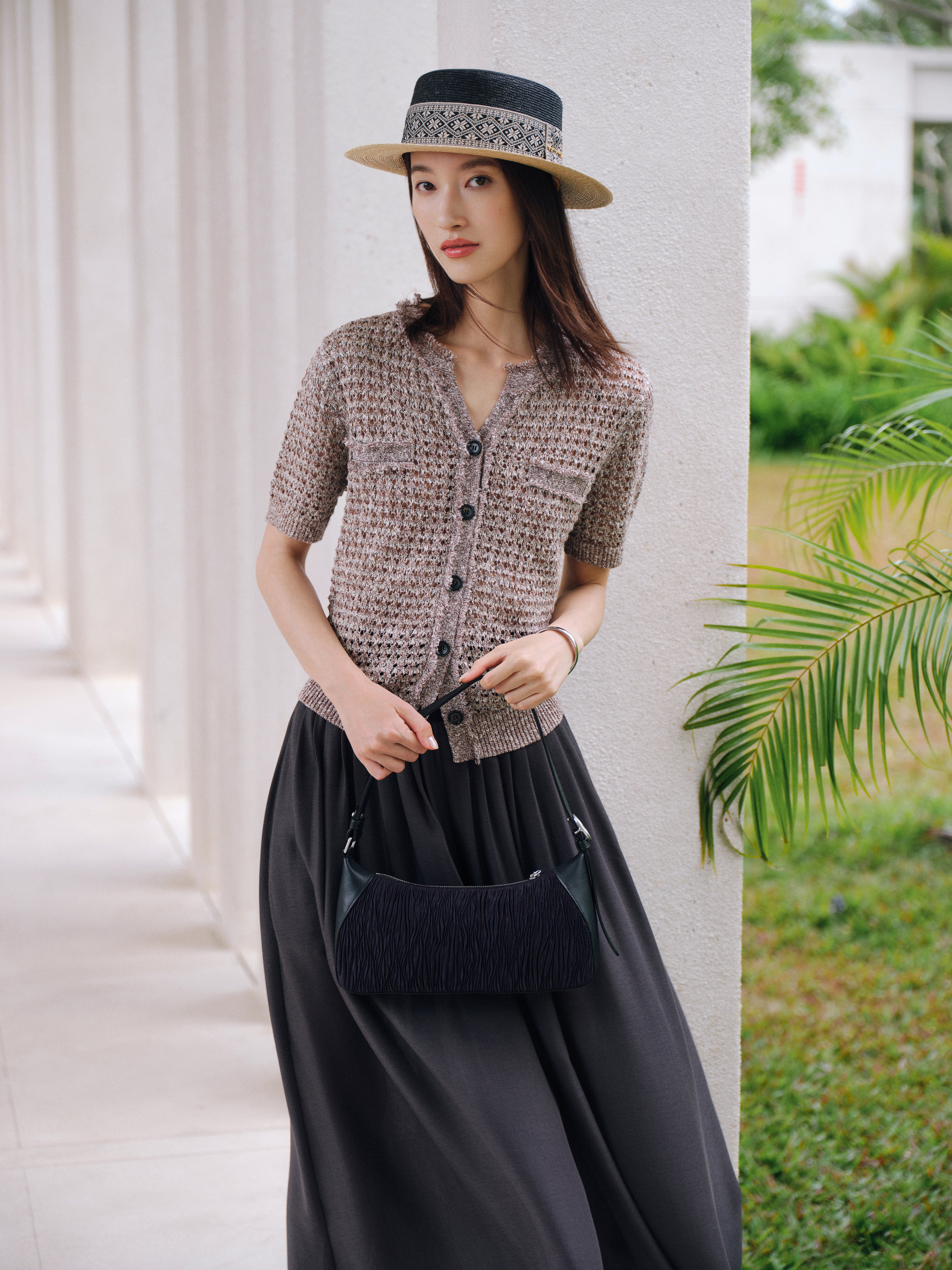 EP YAYING Linen V-Neck Knit Cardigan