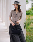 EP YAYING Linen V-Neck Knit Cardigan