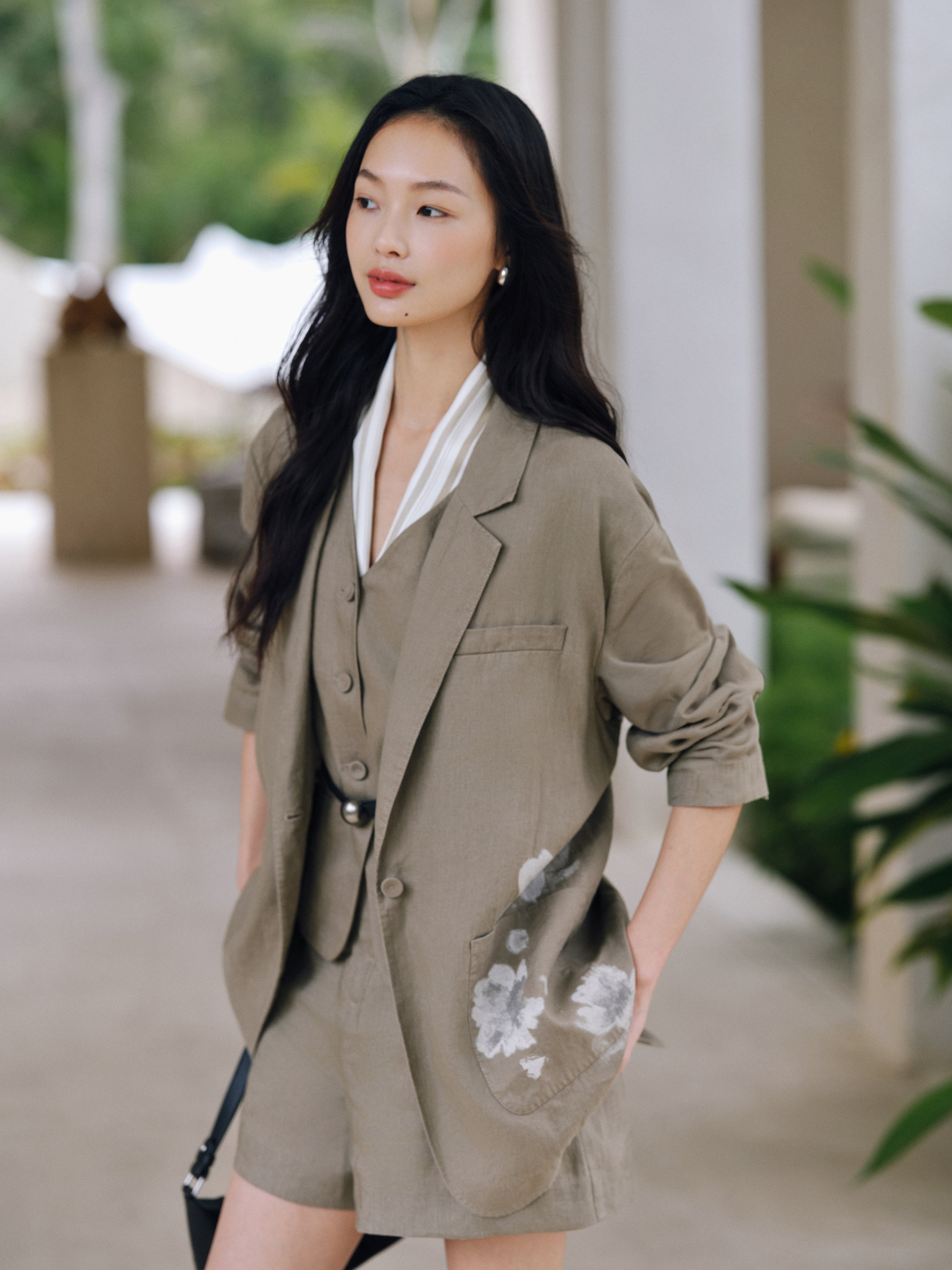 EP YAYING 100% Linen Lapel Blazer