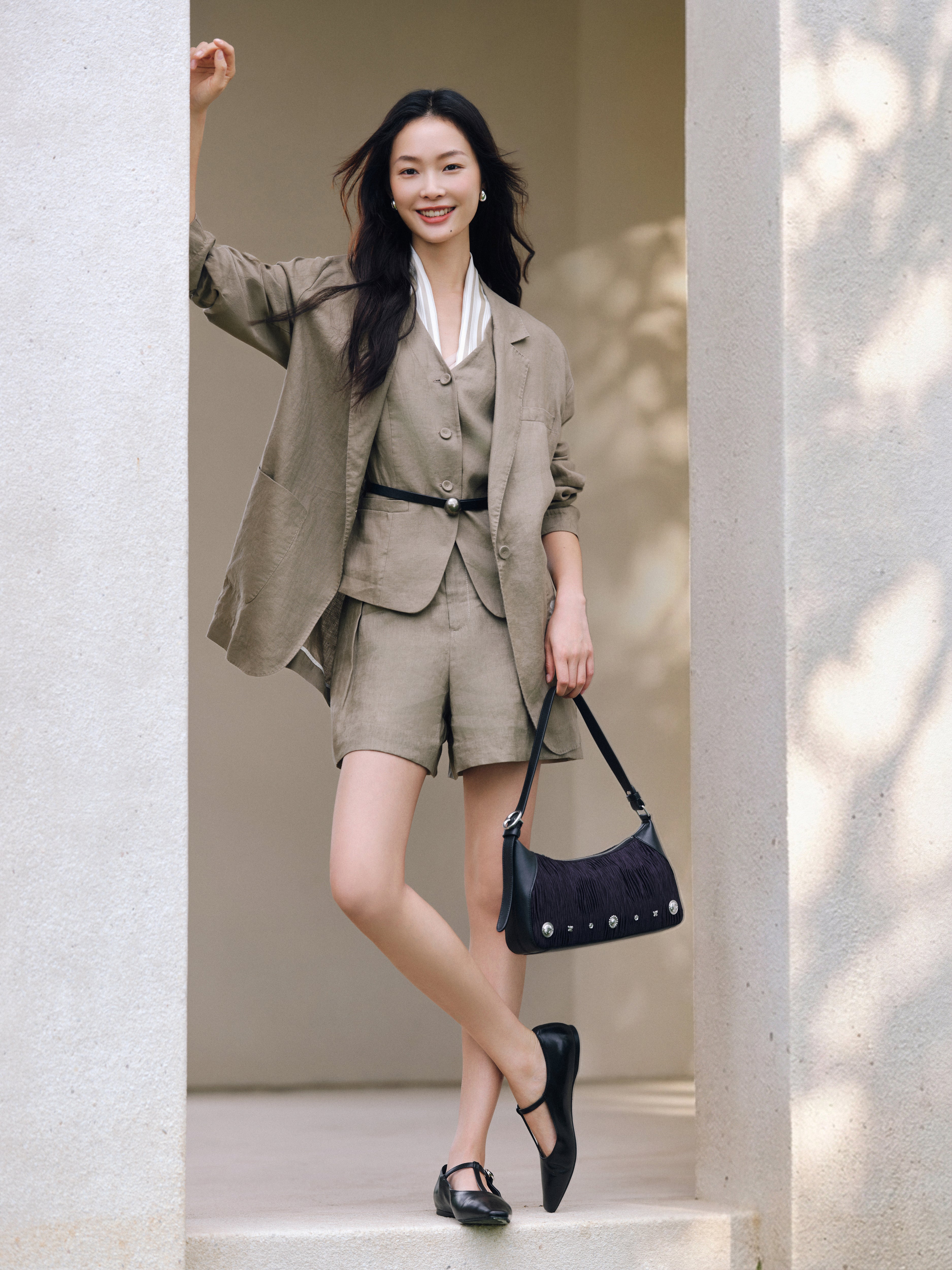 EP YAYING 100% Linen Lapel Blazer