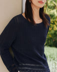 EP YAYING Silk Linen Blend Knit Top