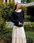 EP YAYING Silk Linen Blend Knit Top