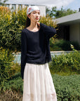 EP YAYING Silk Linen Blend Knit Top