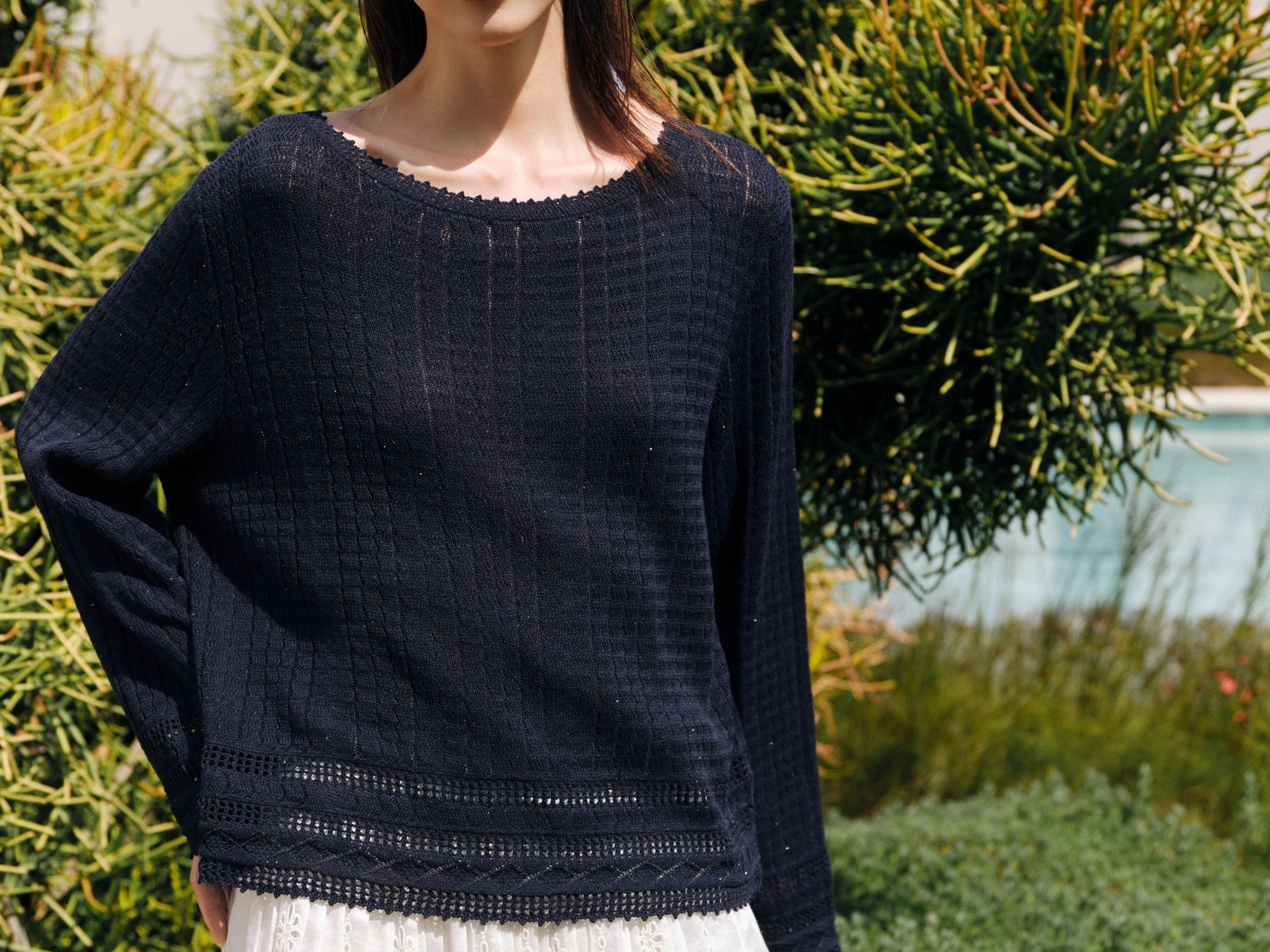 EP YAYING Silk Linen Blend Knit Top