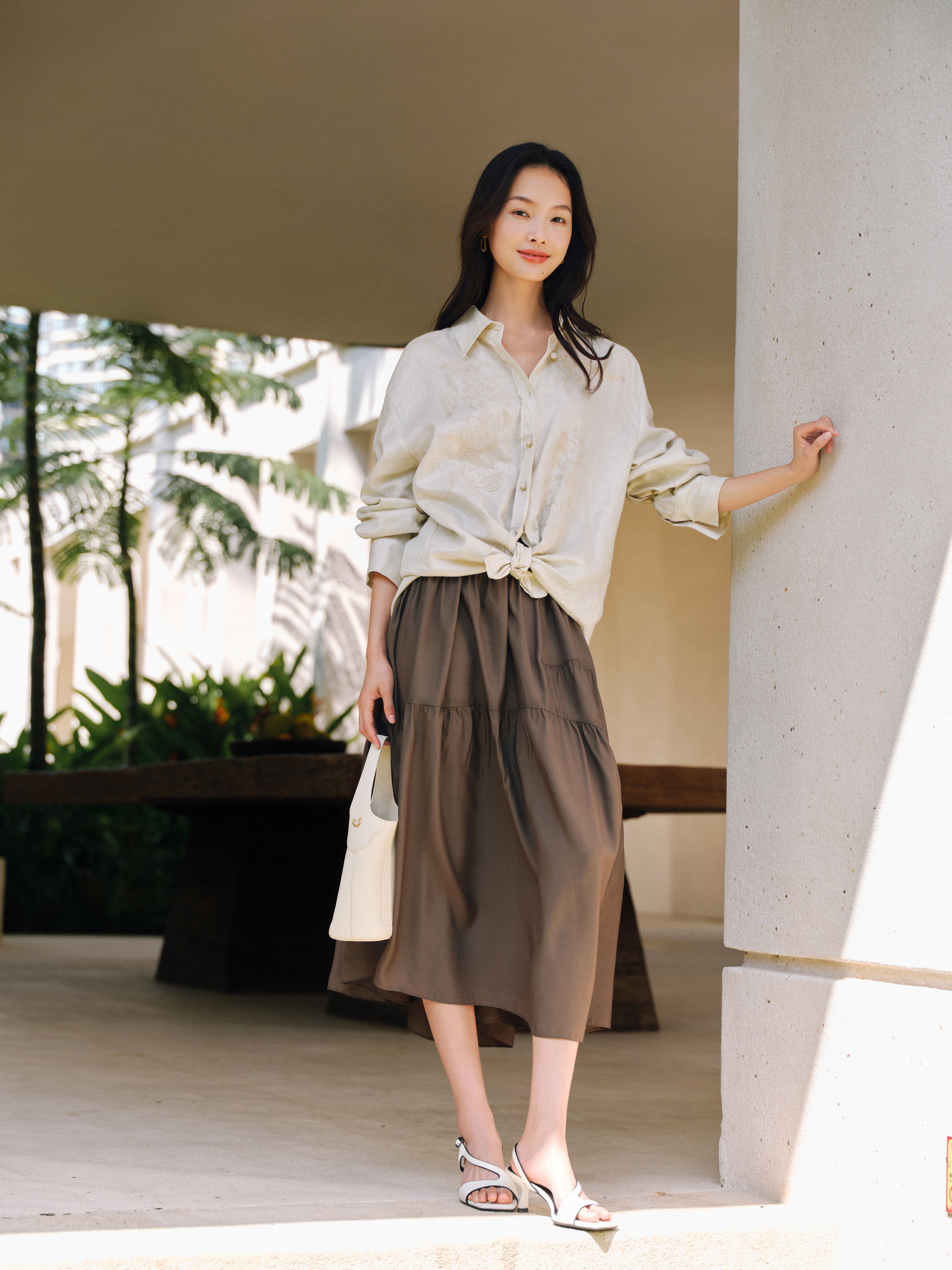 EP YAYING Linen Embroidered Button Shirt