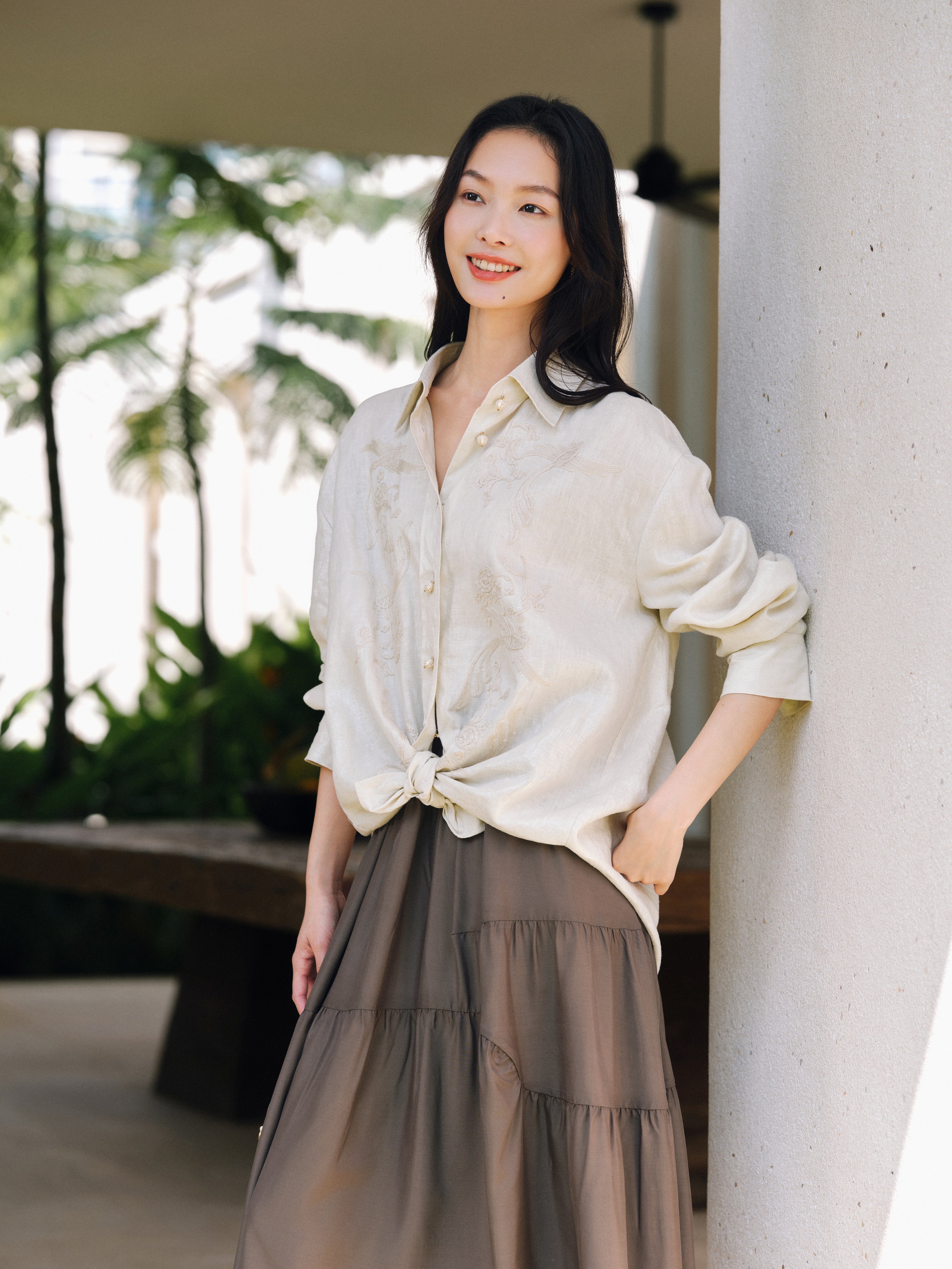 EP YAYING Linen Embroidered Button Shirt