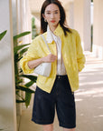 EP YAYING Linen Cropped Stand-Collar Jacket