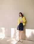 EP YAYING Linen Cropped Stand-Collar Jacket