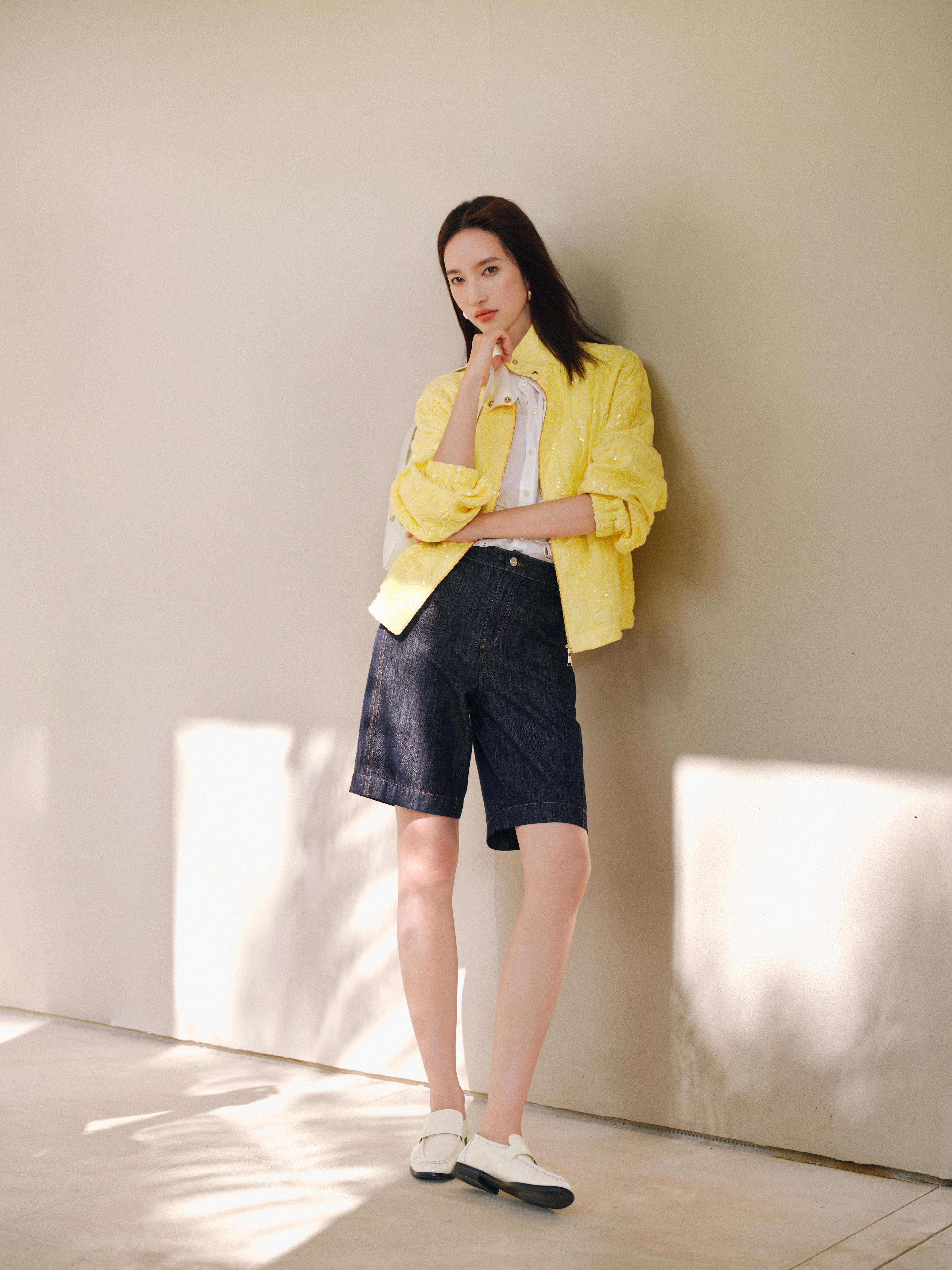 EP YAYING Linen Cropped Stand-Collar Jacket