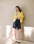 EP YAYING Linen Cropped Stand-Collar Jacket
