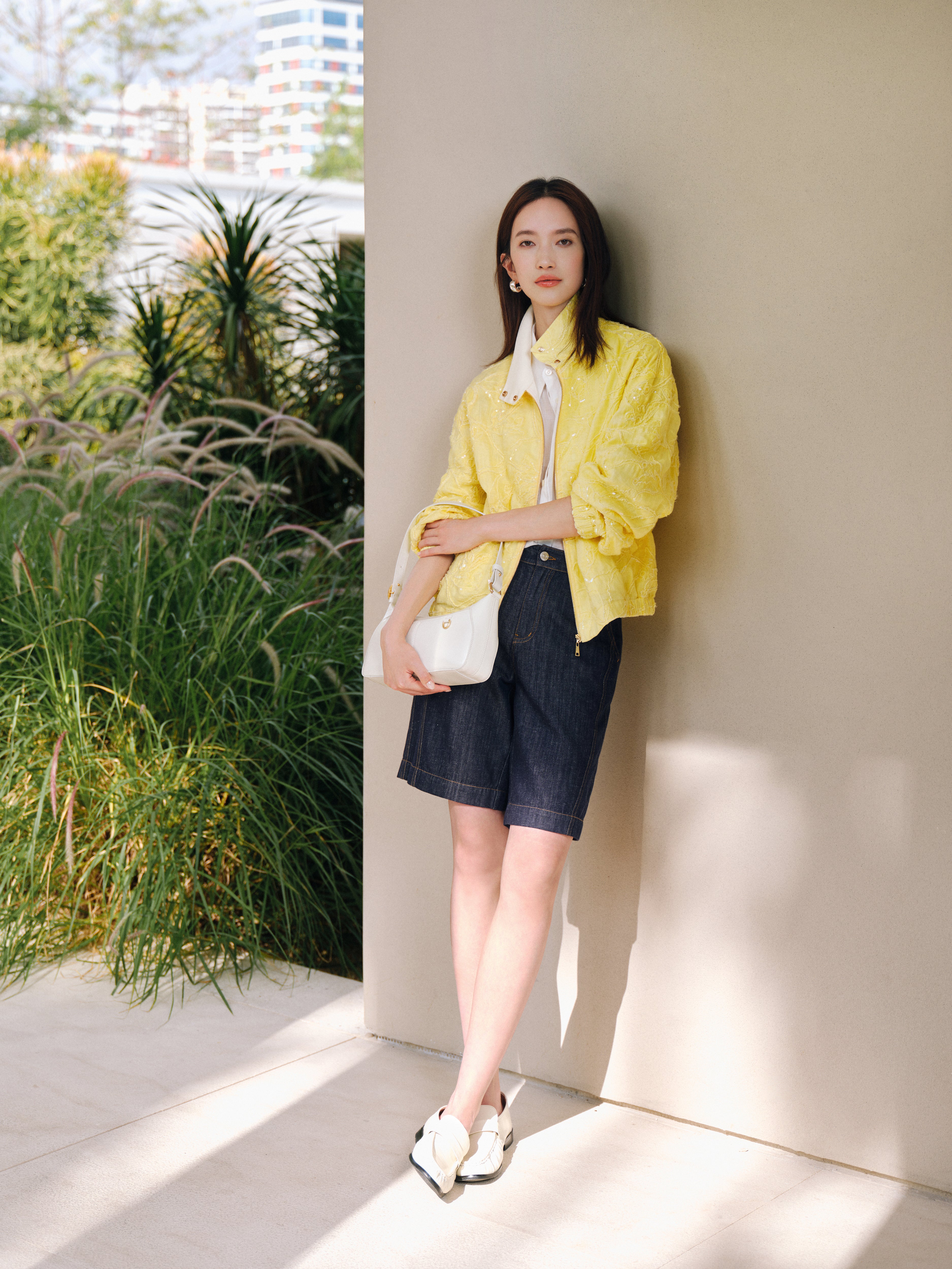 EP YAYING Linen Cropped Stand-Collar Jacket