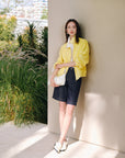 EP YAYING Linen Cropped Stand-Collar Jacket