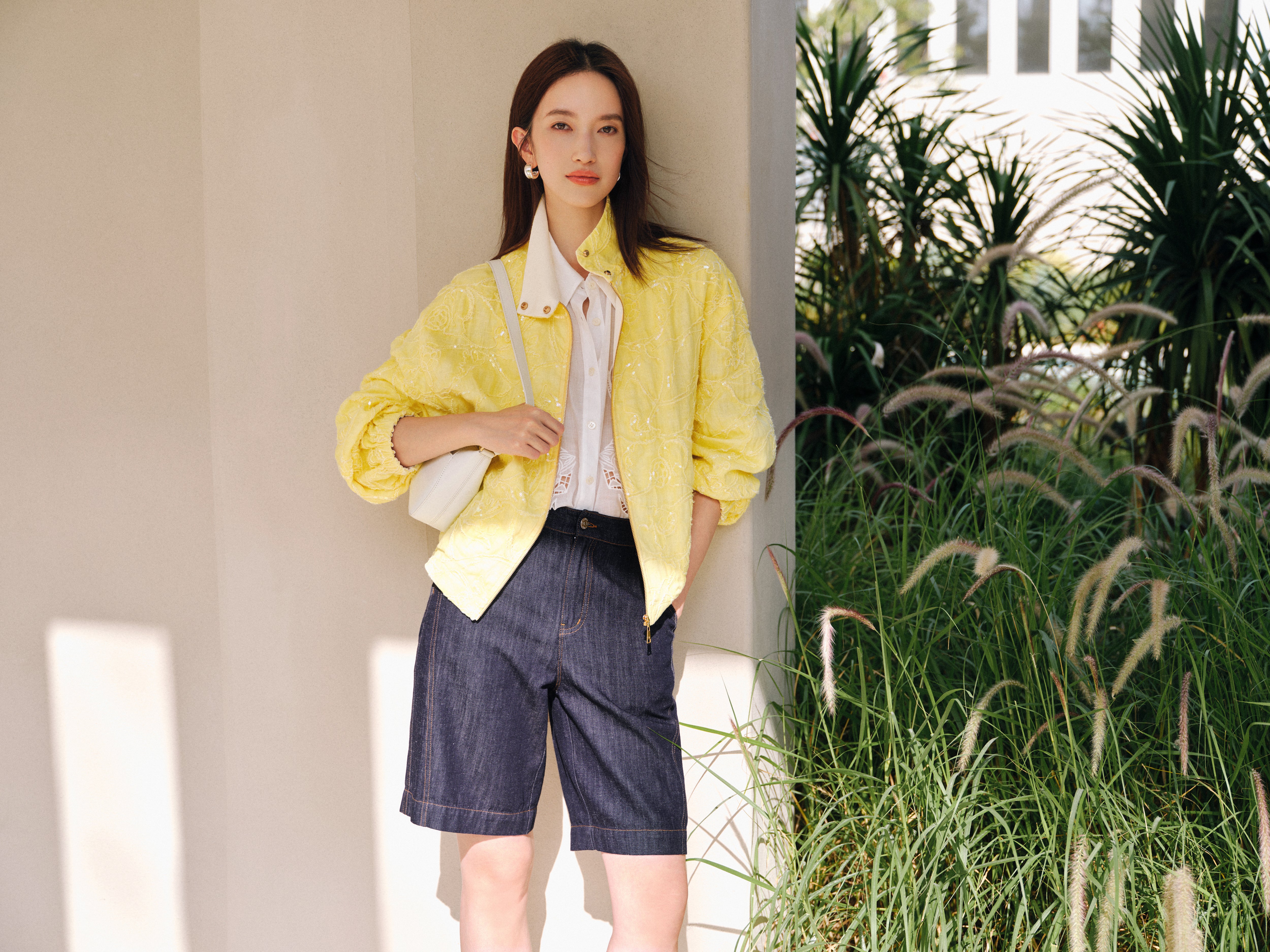 EP YAYING Linen Cropped Stand-Collar Jacket
