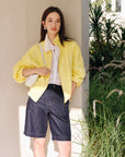 EP YAYING Linen Cropped Stand-Collar Jacket