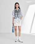 EP YAYING Cotton Silk Textured Sleeveless Waist-Cinching Vest