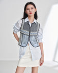 EP YAYING Cotton Silk Textured Sleeveless Waist-Cinching Vest