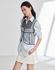 EP YAYING Cotton Silk Textured Sleeveless Waist-Cinching Vest