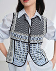 EP YAYING Cotton Silk Textured Sleeveless Waist-Cinching Vest