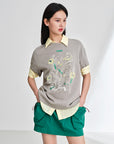 EP YAYING Stretch Comfortable Embroidered Short Sleeve Top