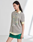 EP YAYING Stretch Comfortable Embroidered Short Sleeve Top