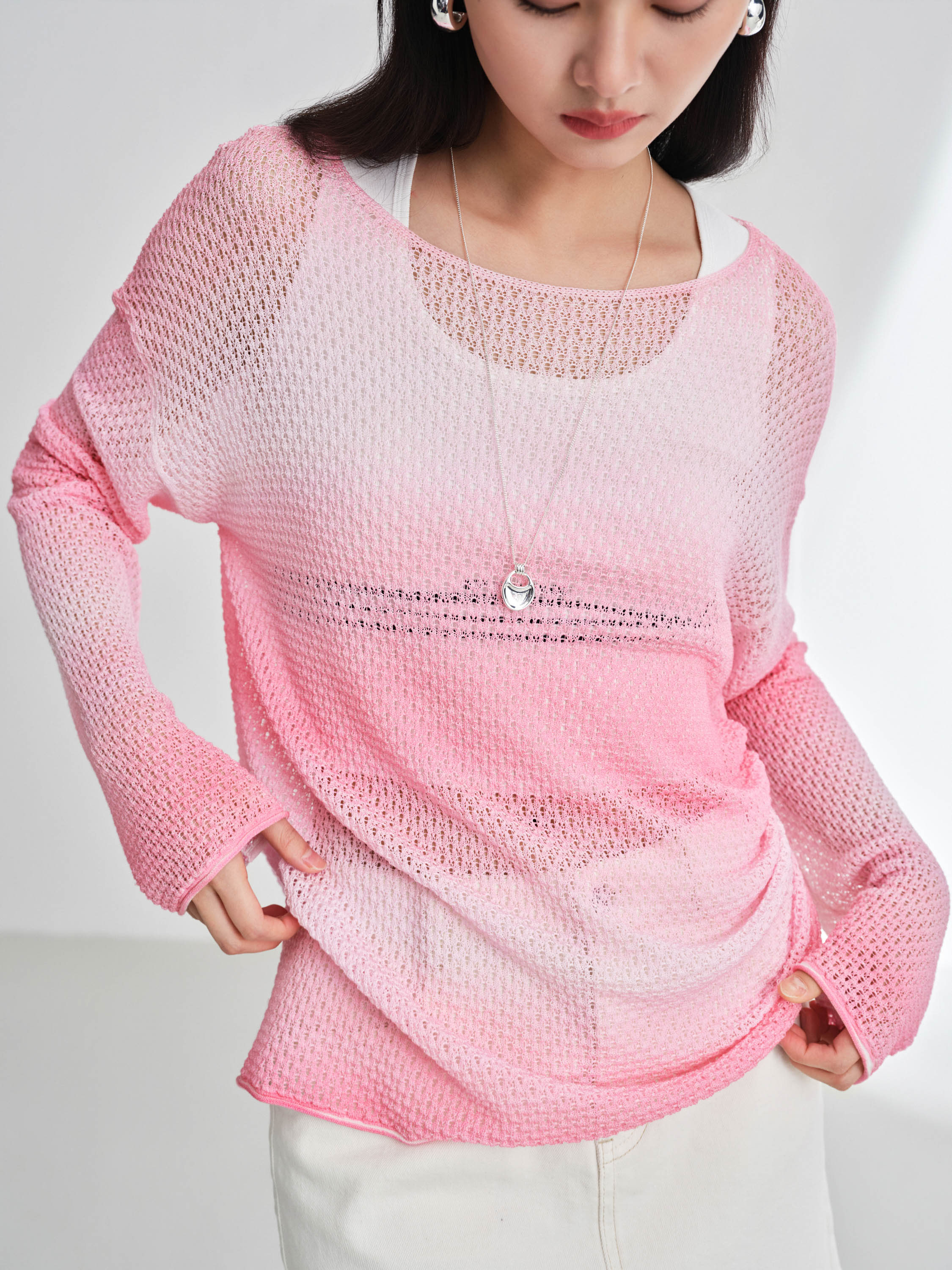 EP YAYING Gradient Knit Drawstring Waist Sweater Top